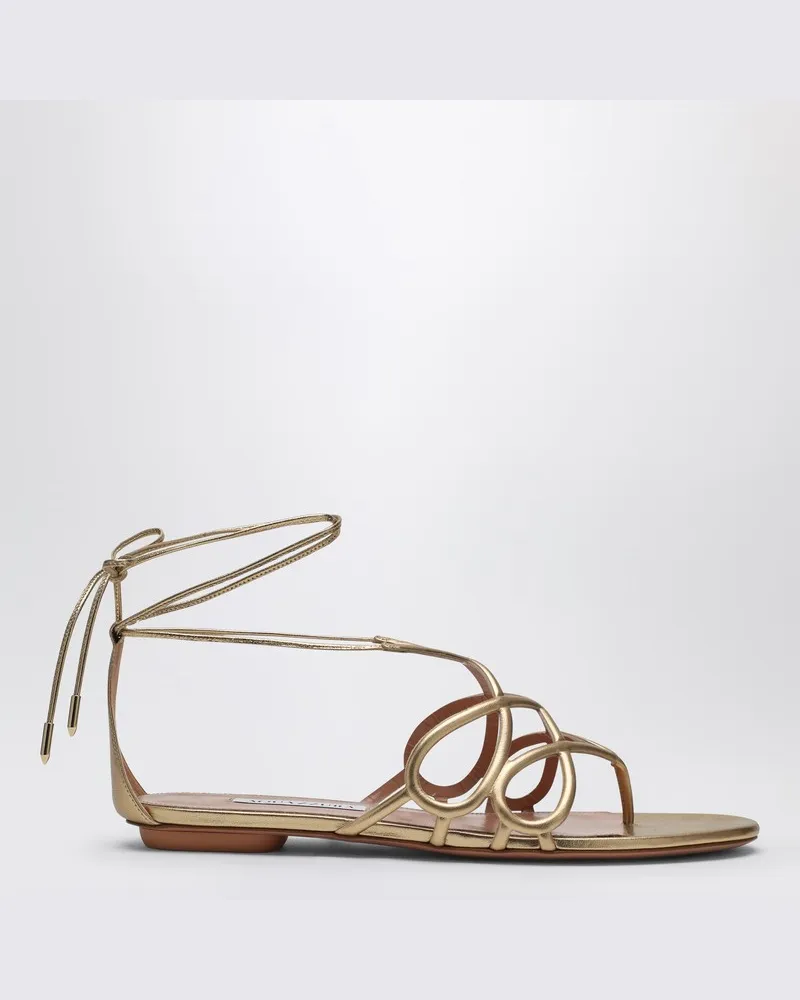 Aquazzura Niedrige goldene Ledersandale Metallisch
