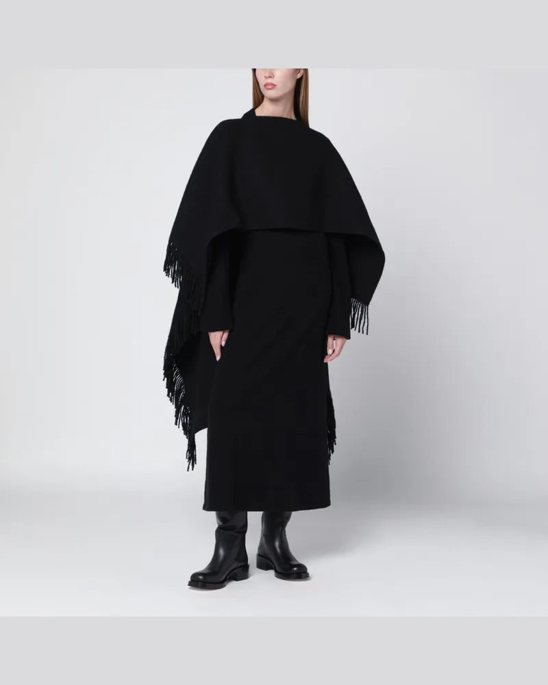 Totême Schwarzer Poncho mit Fransen aus Wollmischung Schwarz