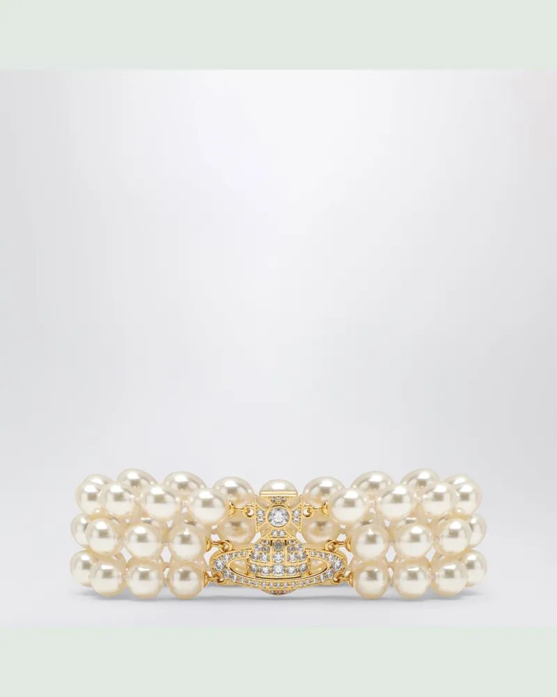 Vivienne Westwood Goldenes Orb-Armband mit drei Reihen und Perlen Metal