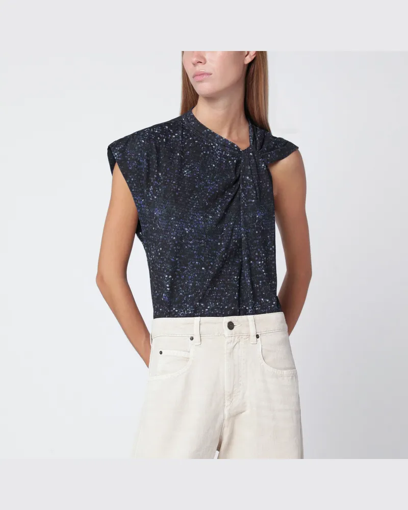 Isabel Marant Asymmetrisches T-Shirt Nayda mit nachtblauem Print Blue