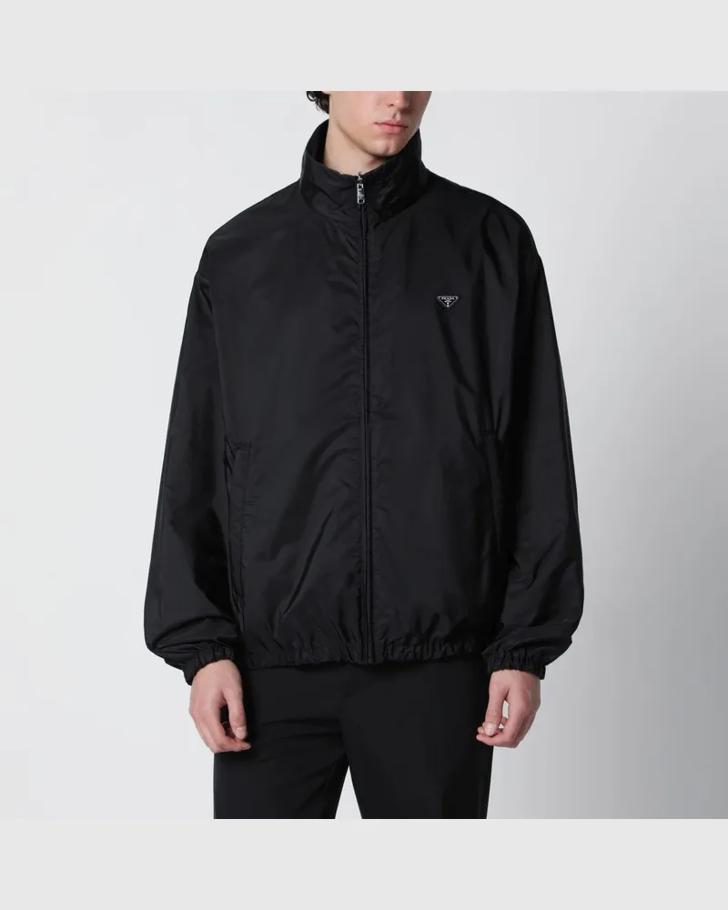 Prada Schwarz-blaue wendbare Re-Nylon Jacke mit Reißverschluss Schwarz