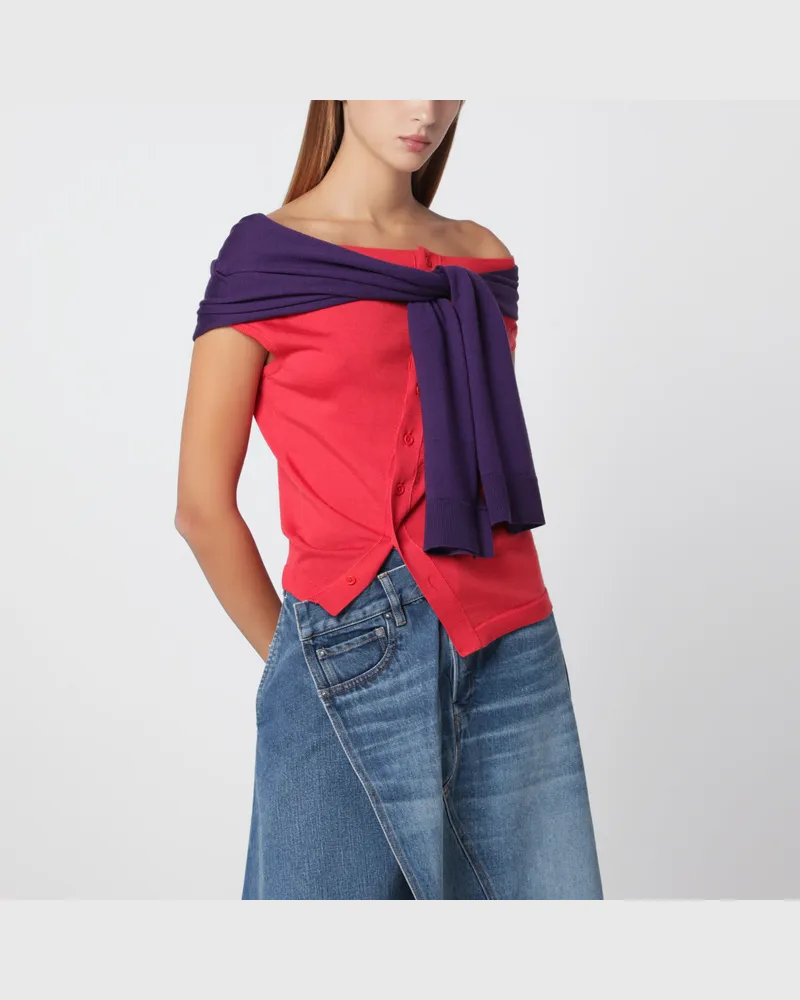 J.W.Anderson Rotes schulterfreies Tanktop aus Merinowolle Red