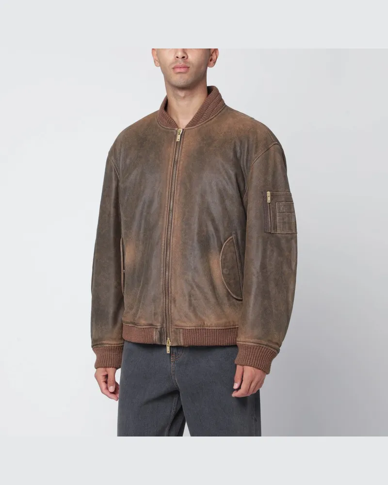 Golden Goose Braune Bomberjacke mit Vintage-Effekt Braun