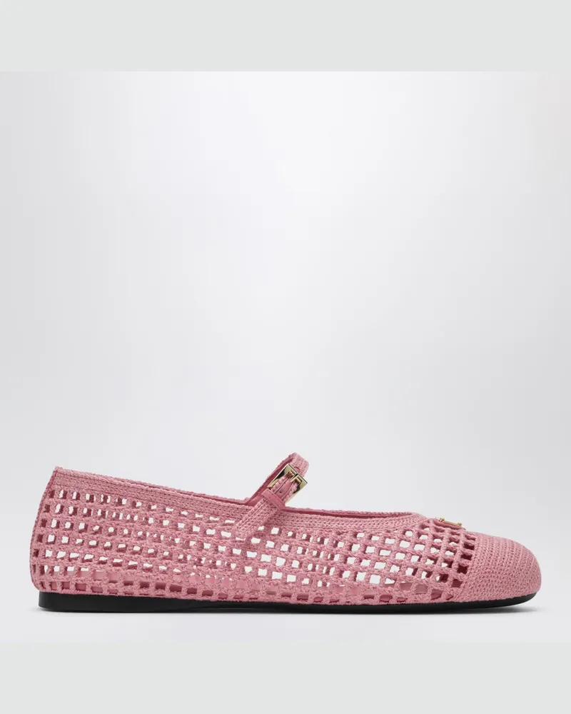 Prada Ballerinas in Begonienfarbe aus Crochet-Strick Pink