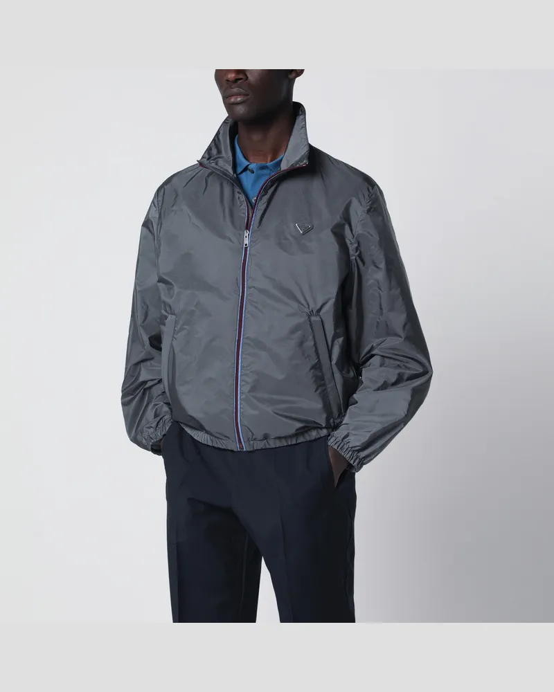 Prada Graue Re-Nylon Jacke mit Reißverschluss 