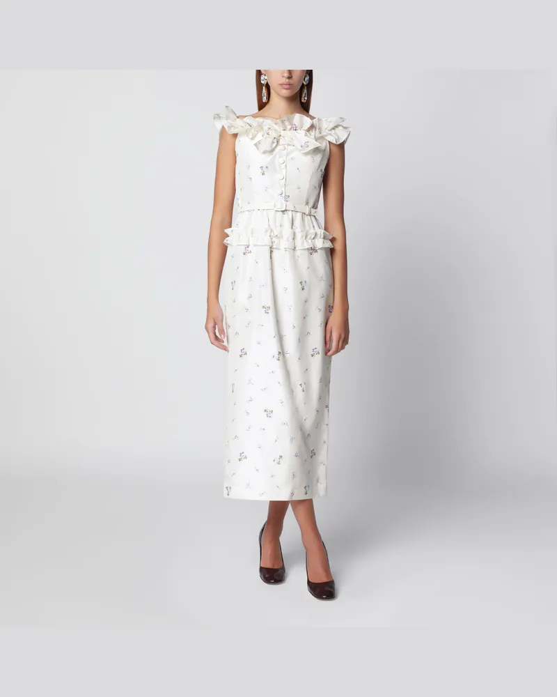 Alessandra Rich Weißes Midikleid aus Seide mit Blumenmuster White