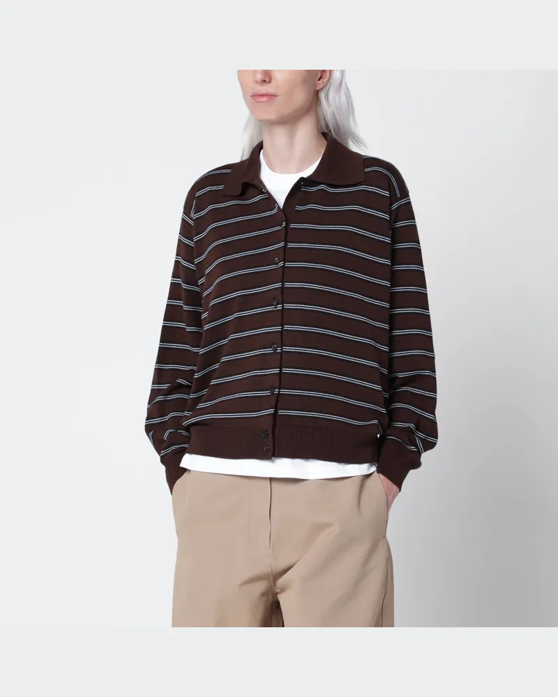 CORDERA Brown striped cotton polo cardigan Brown