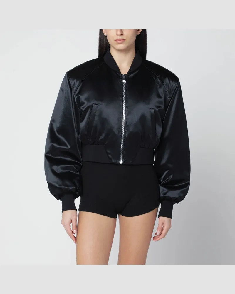 ATTICO Schwarzer glänzender Cropped-Bomber Schwarz