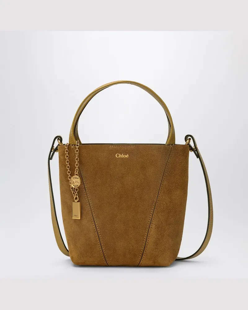 Chloé Kleine beigekhakifarbene Spin-Tote aus Wildleder Grün
