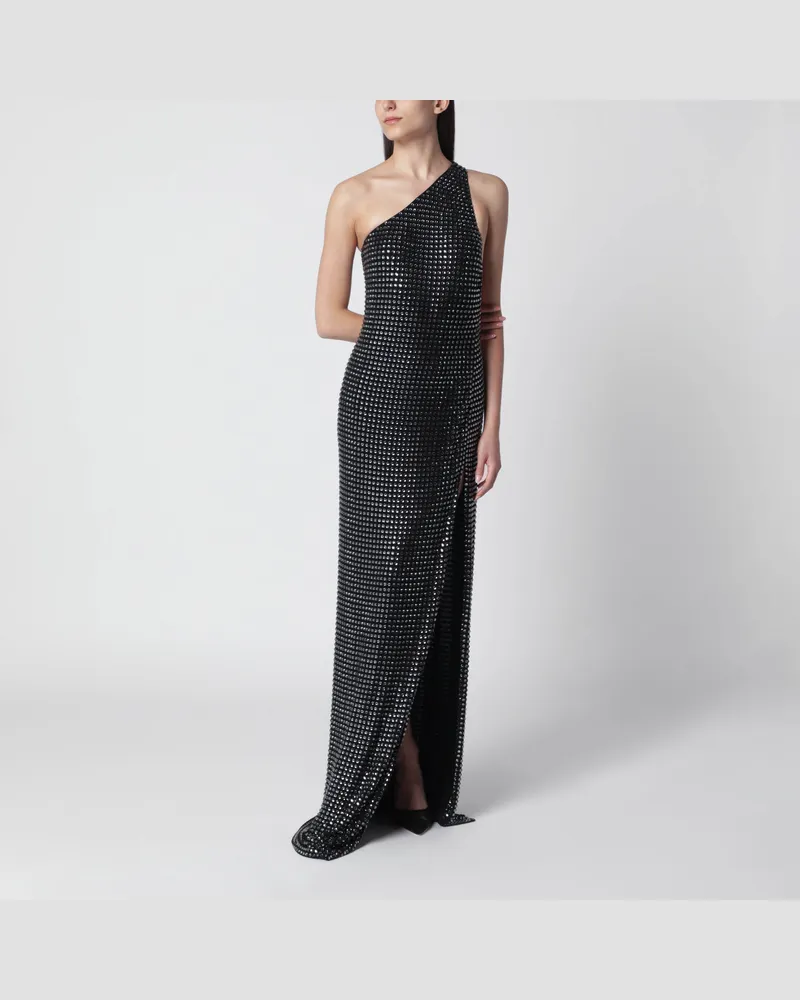 Gucci Langes asymmetrisches Jersey-Kleid mit Kristallen, schwarz Black