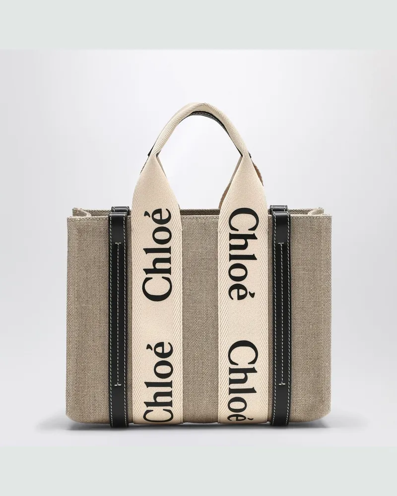 Chloé Woody kleine Tasche aus beigem Canvas Beige