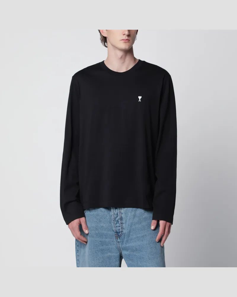 AMI Paris Langarm-T-Shirt in Schwarz aus Baumwolle Black