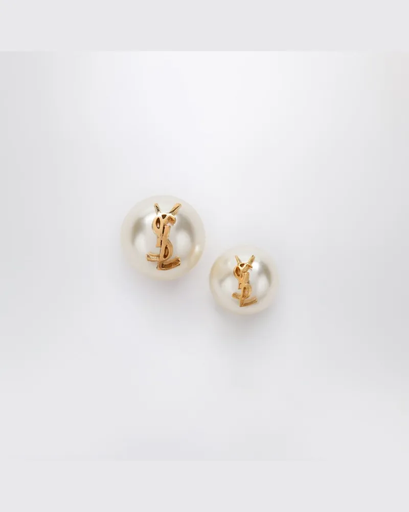 Saint Laurent Asymmetrische Ohrringe mit Perle und Cassandre-Logo Metallisch