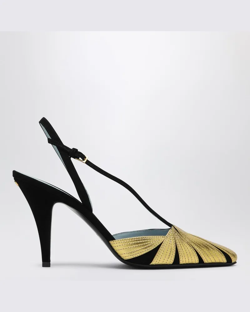 Valentino Garavani Hohe Slingback Foliefoliage schwarz und gold Schwarz