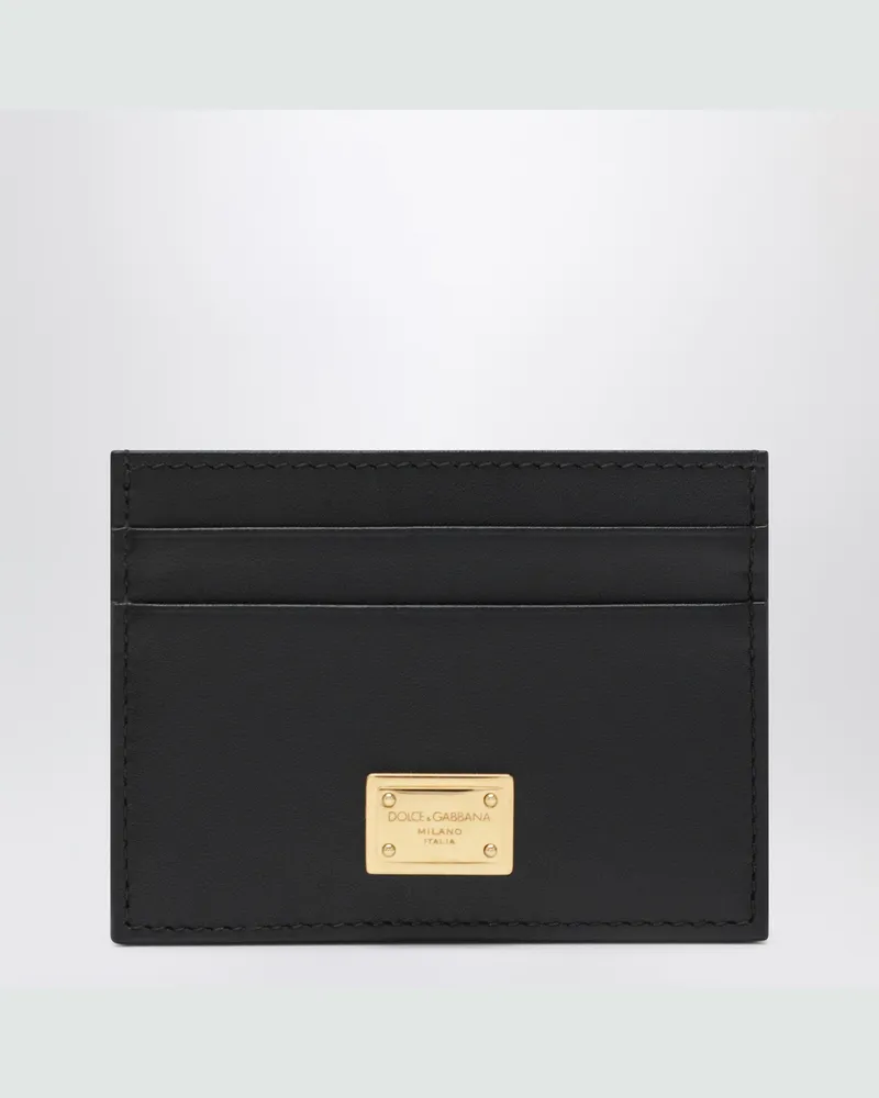 Dolce & Gabbana Schwarzes Kartenetui aus Leder mit Logoplakette Black