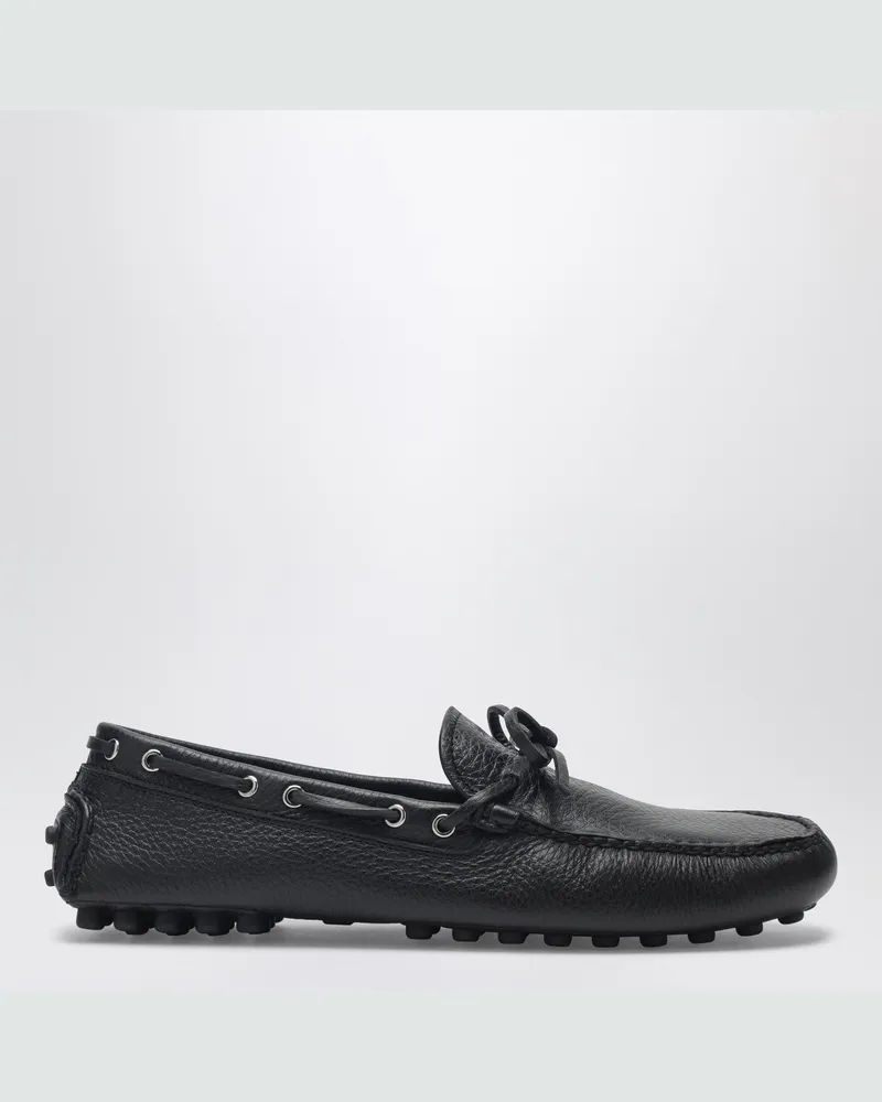 Prada Schwarze Leder-Loafer mit Riemen Black