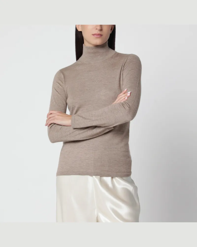 Max Mara Dunkelbrauner melierter Kaschmir-Rollkragenpullover Beige