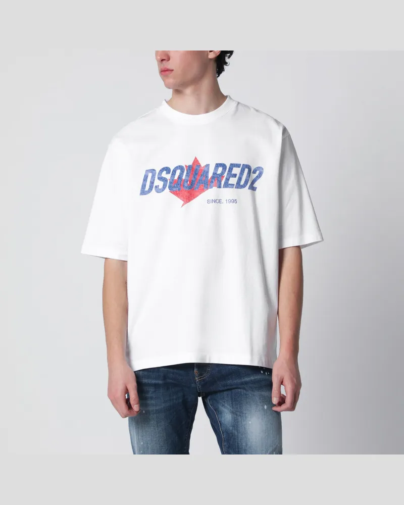 Dsquared2 Weißes Loose-Fit T-Shirt mit Logo-Print White