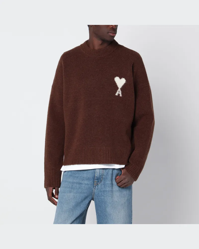 AMI Paris Brauner Ami de Coeur Pullover aus Wolle Brown