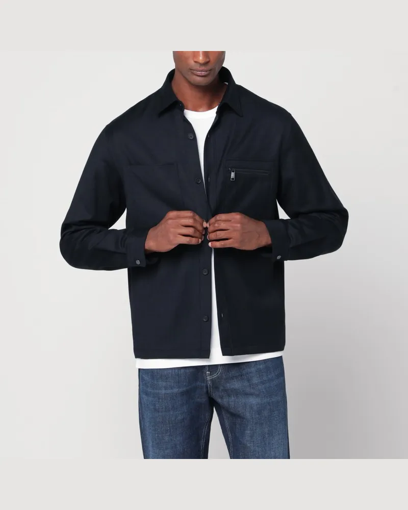 Ermenegildo Zegna Marineblaue Wollovershirt-Jacke Blau