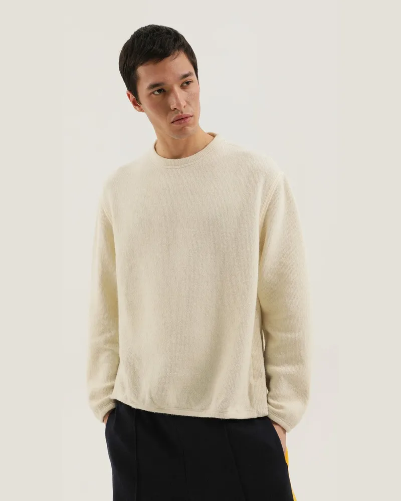 1989 STUDIO Weißer gerippter Pullover mit Schlitzen White