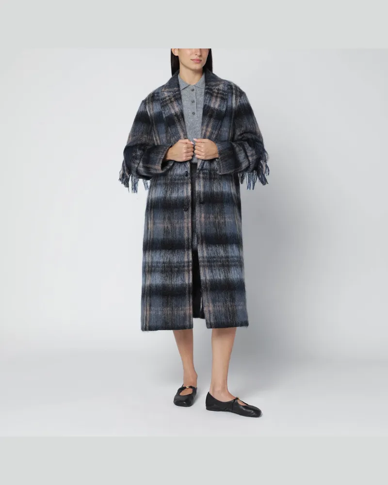 Loewe Blauer karierter Mantel aus Mohair-Wollmix Blue
