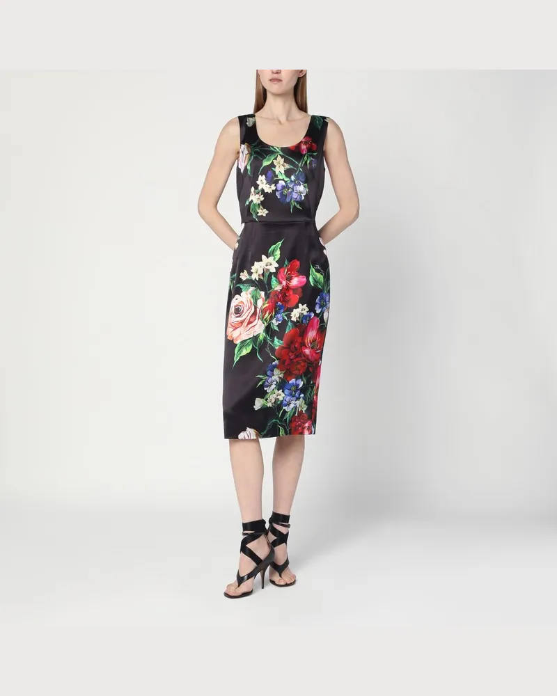 Dolce & Gabbana Schwarzes Kleid mit Blumenmuster Mehrfarbig