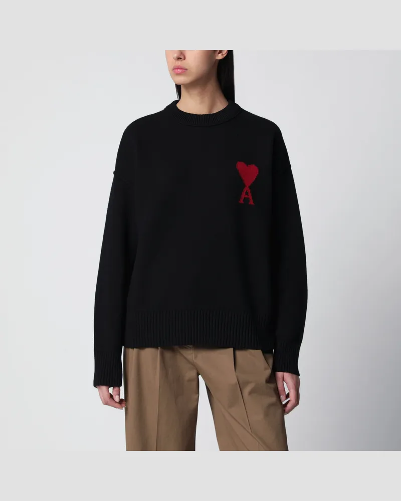 AMI Paris Schwarzer Ami de Coeur Pullover aus Schurwolle Black