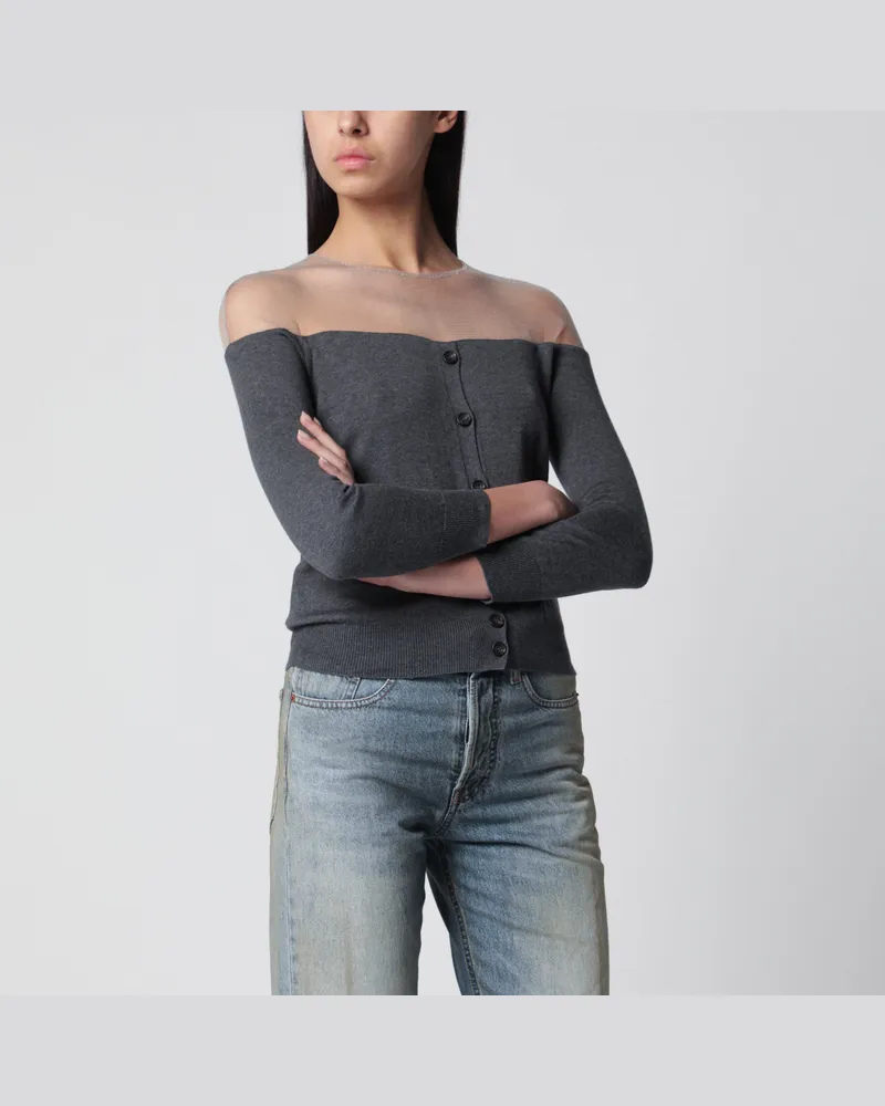 Maison Margiela Strickcardigan mit transparentem Einsatz, dunkelgrau meliert Grey
