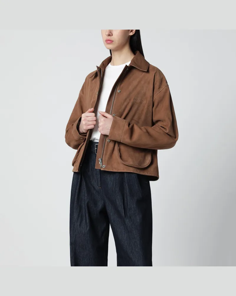 HALFBOY Kurze Jacke aus Wildleder in Mokkaton Brown