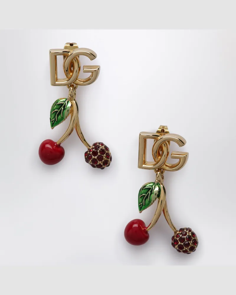 Dolce & Gabbana Ohrringe mit DG-Logo und Kirschen aus Messing in Gold Metal