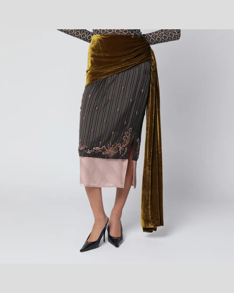 Dries van Noten Drapierter Rock aus Seide und Samt Braun