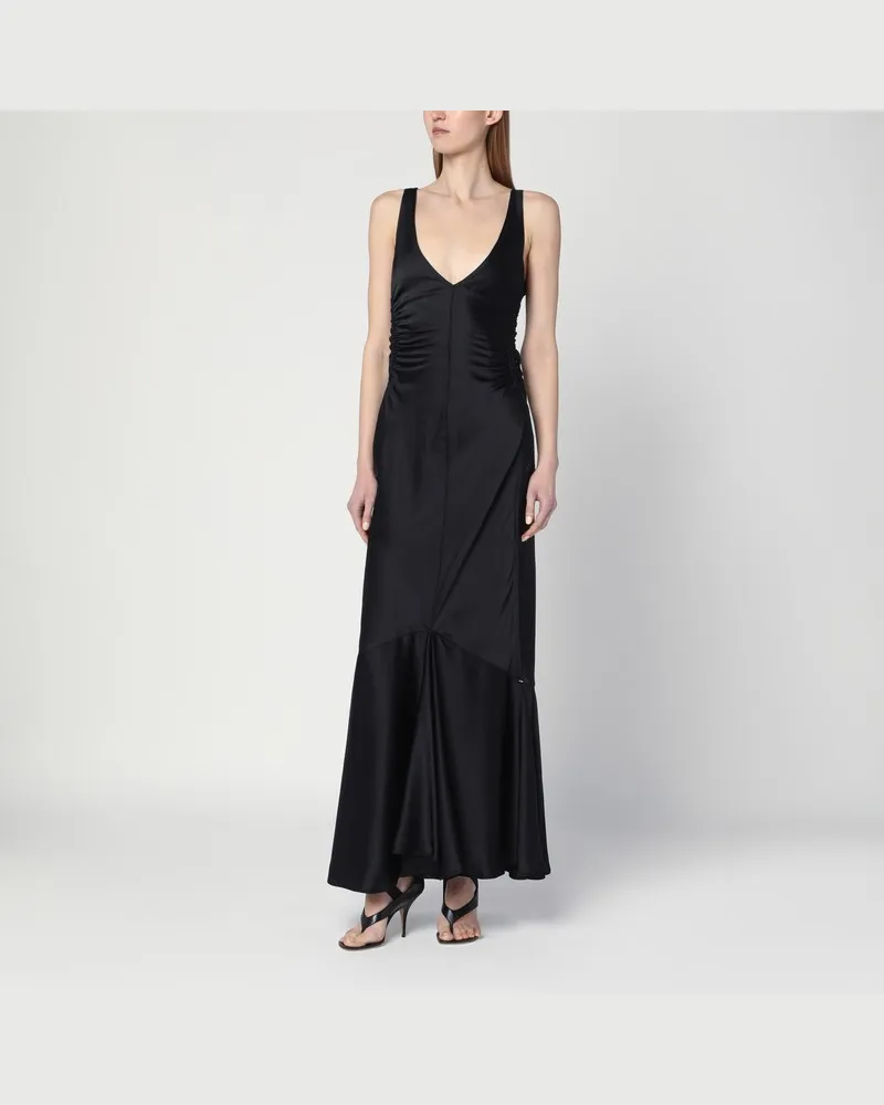 SPORTMAX Langes schwarzes Kleid aus Satin Schwarz