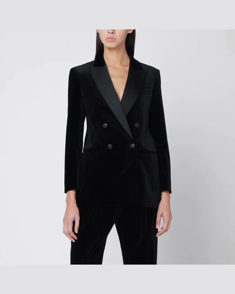 Max Mara Schwarze zweireihige Samtjacke Schwarz