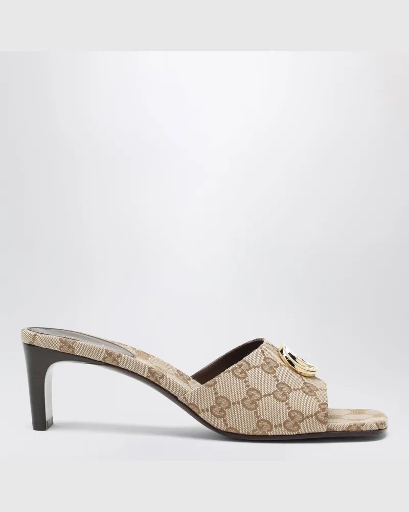 Gucci Slider-Sandalen mit Doppel-G aus GG-Canvas, Vintage Sand Beige