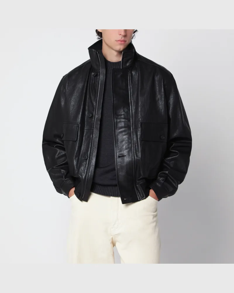 AURALEE Schwarzer strukturierter Blouson aus Lammleder Black