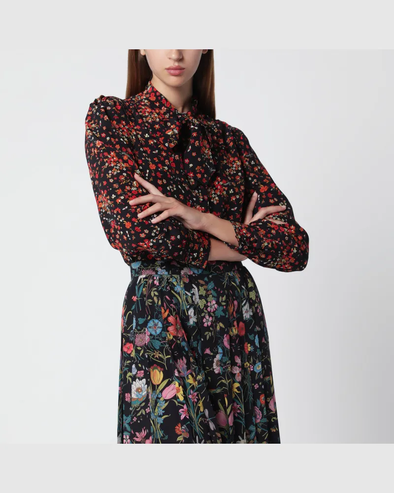 Gucci Bedruckte Seidenbluse mit Schleife in Schwarz/Rot Black