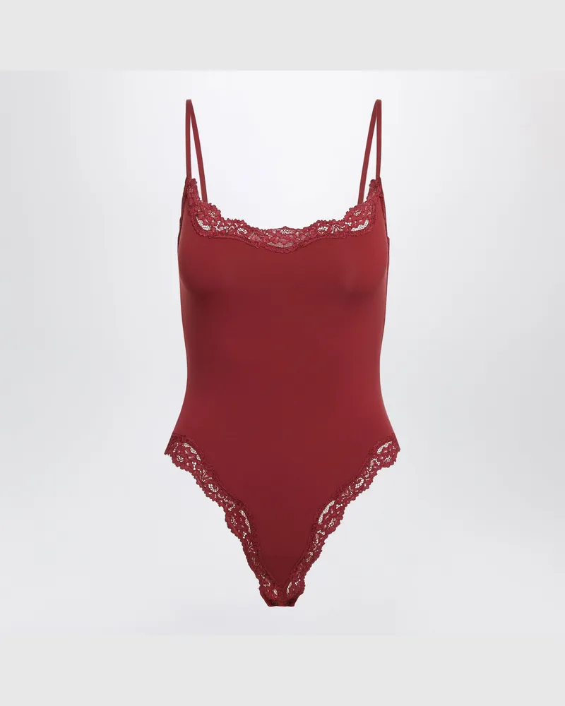 SKIMS Bordeauxroter Fits Everybody Tank-Body aus Stretch-Spitze Burgundy