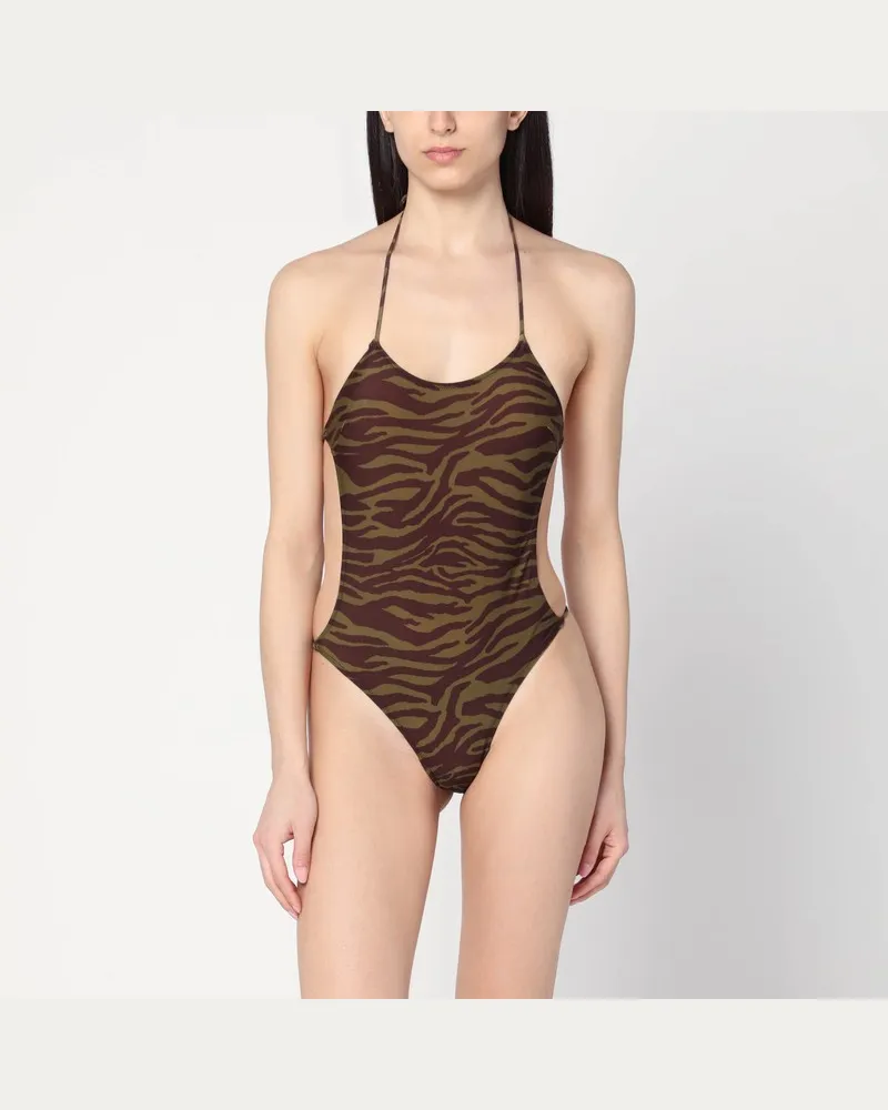 ATTICO Zebra-Einteiler in Khaki/Braun Eindruck