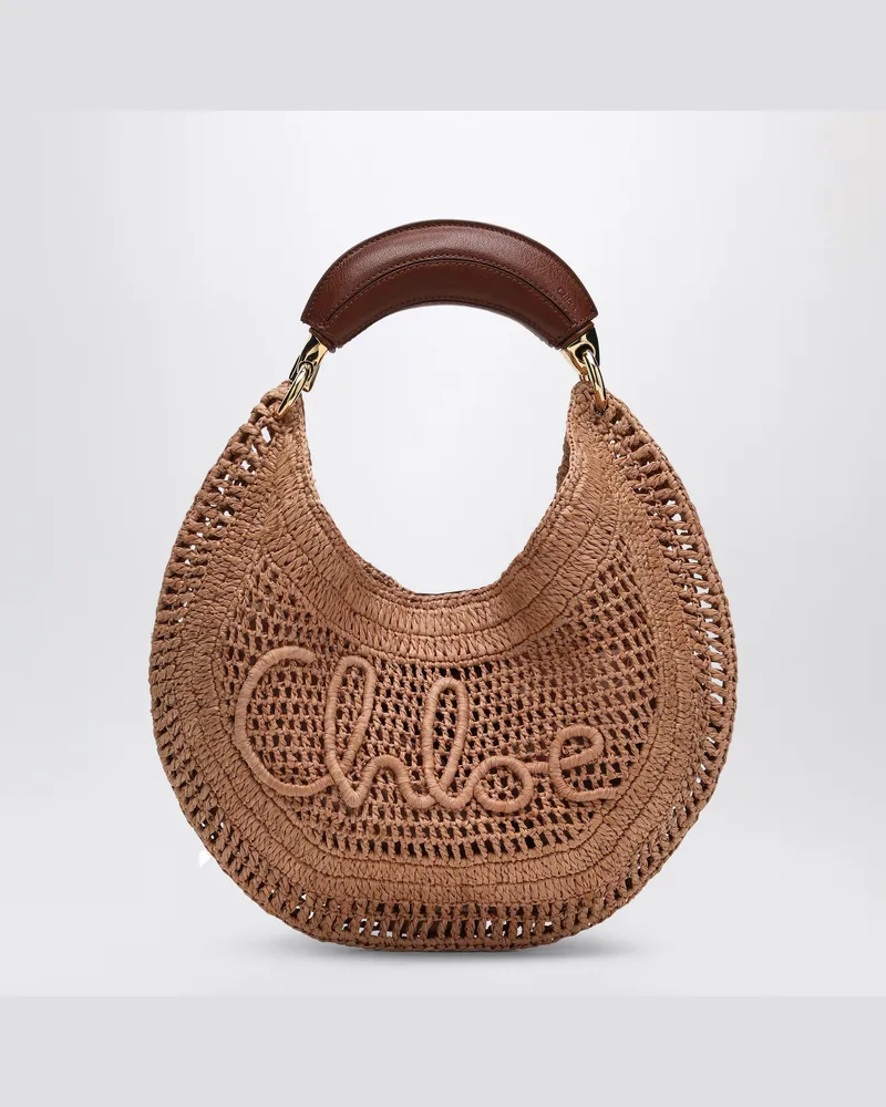 Chloé Sommer-Hobo-Tasche Banane aus beigem Raphia Pink