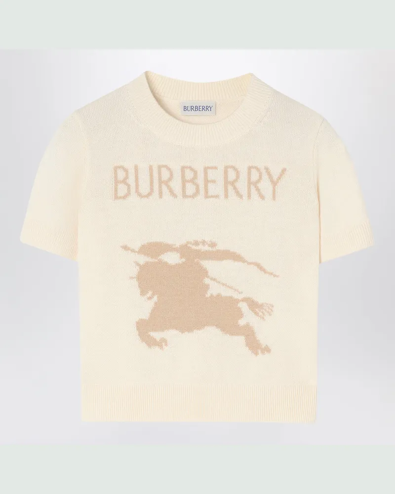 Burberry Elfenbeinfarbenes Stricktop mit EKD-Logo White