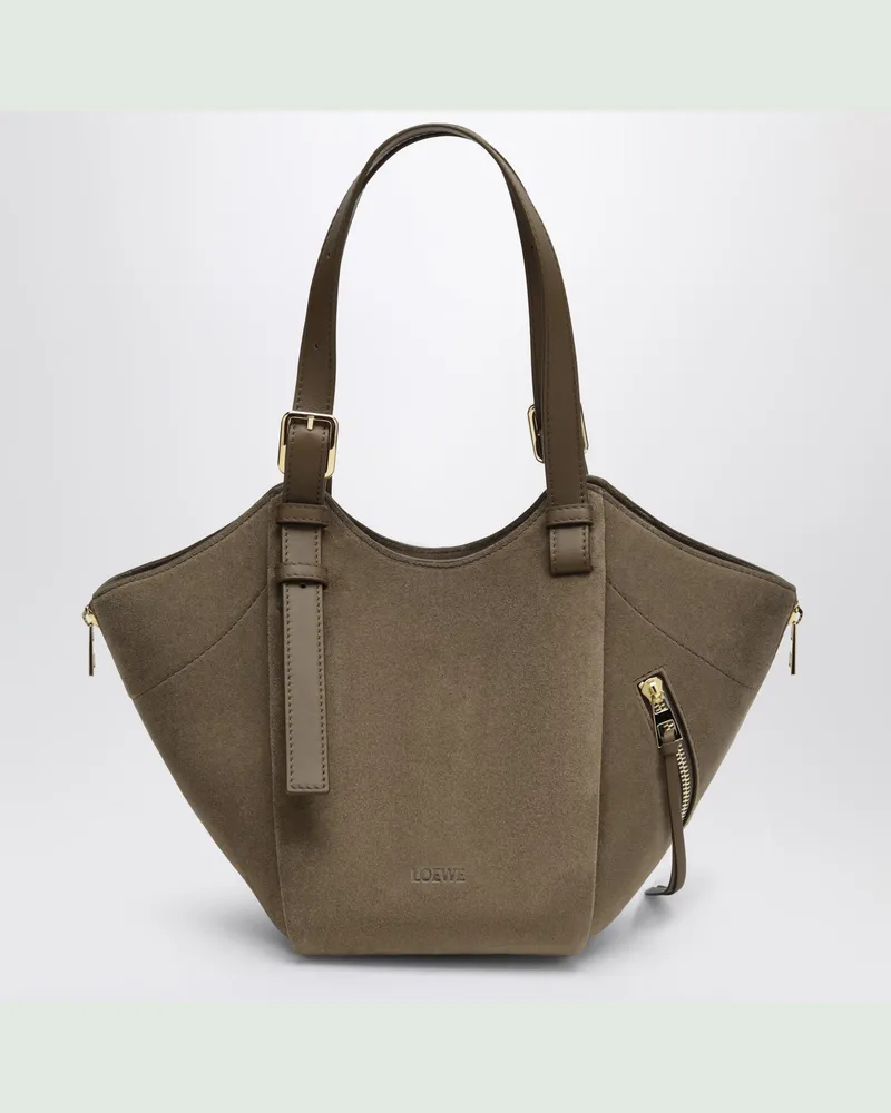 Loewe Hammock Flip Tasche aus Veloursleder in Brownish Green Green