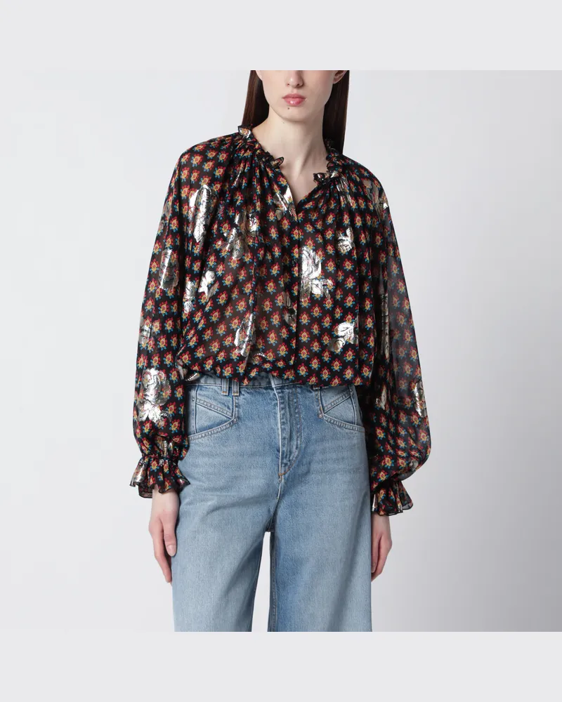 Etro Schwarzes Seidenhemd mit Fil-Coupé-Rosen Multicolor