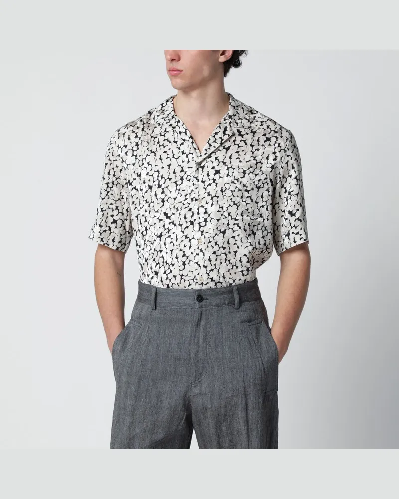 Dries van Noten Viskosehemd mit schwarz/ecru Muster Weiß