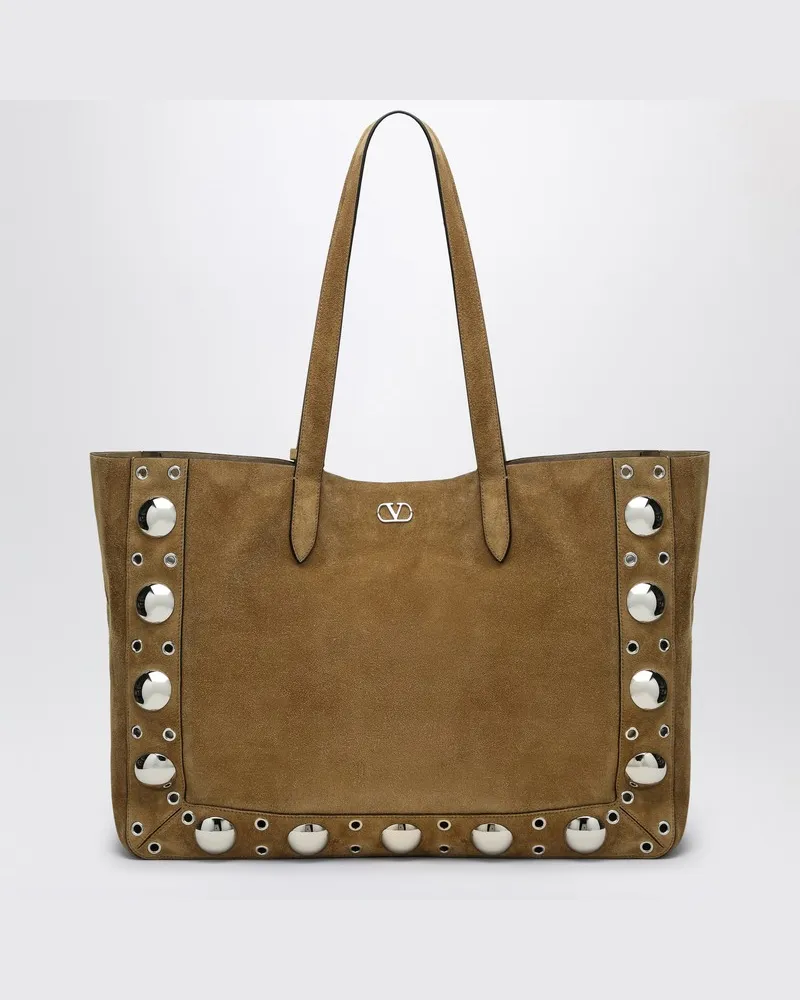 Valentino Garavani Große Nellcôte-Tasche aus Havana-Suede Beige