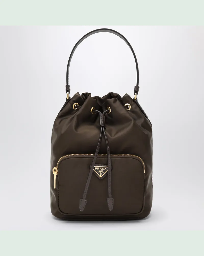 Prada Duet Beuteltasche aus Re-Nylon in Dunkelbraun Brown