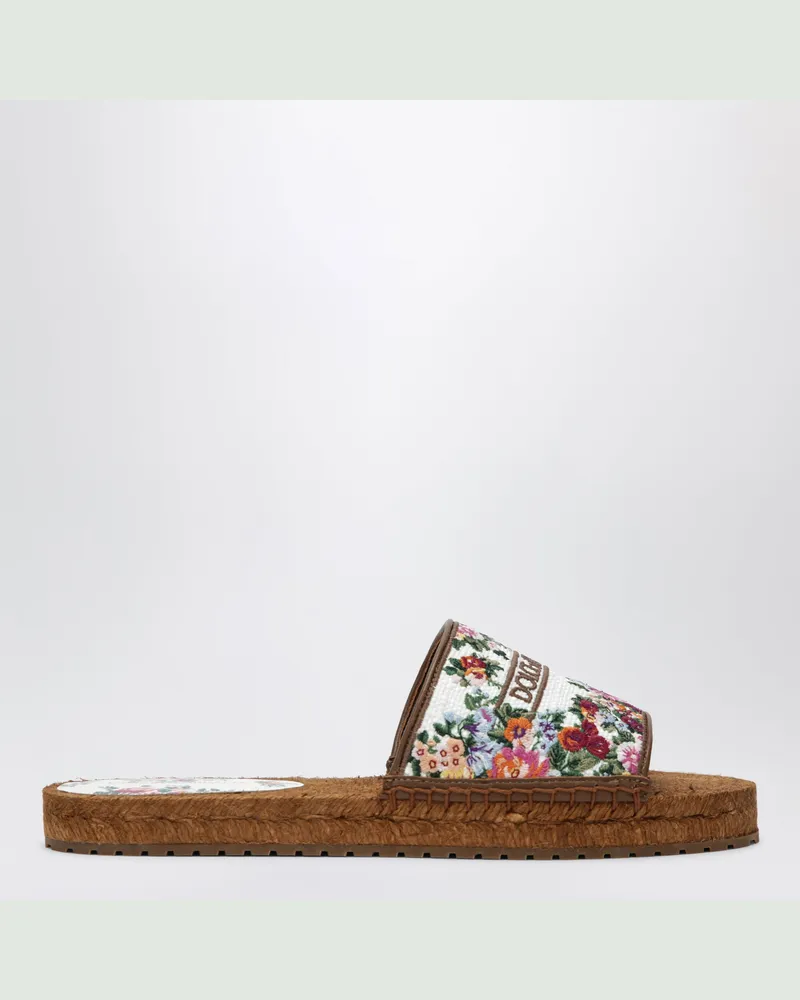 Dolce & Gabbana Espadrilles mit Blumenstickerei aus Stoff in Weiß/Bunt Multicolor