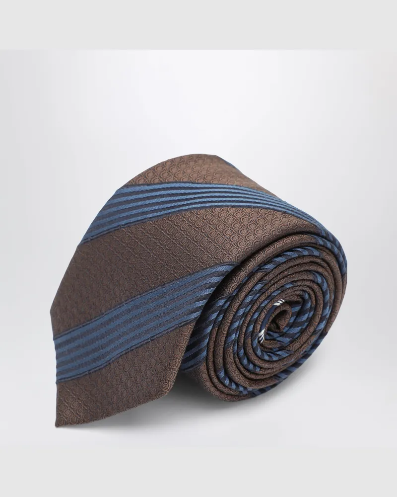 Ferragamo Seidenkrawatte mit Gancini-Print und diagonalen Streifen Brown