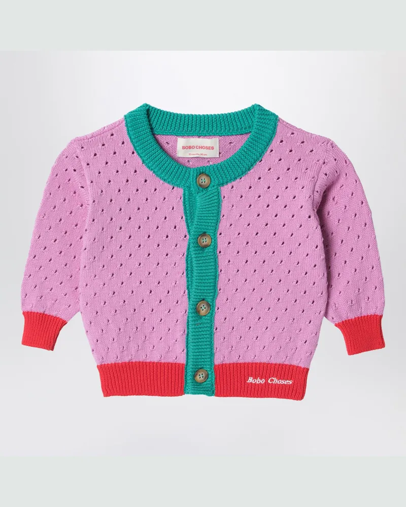 BOBO CHOSES Color-Block-Cardigan mit Ajourmuster Pink