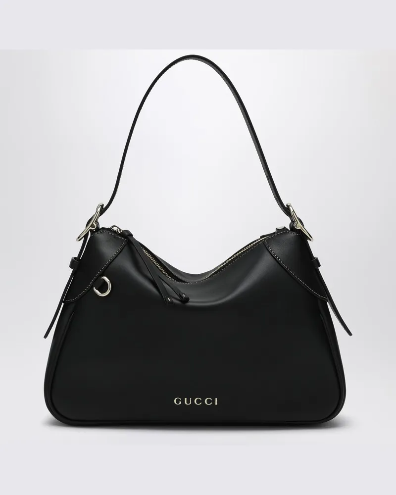 Gucci GG Emblem mittlere schwarze Umhängetasche Schwarz